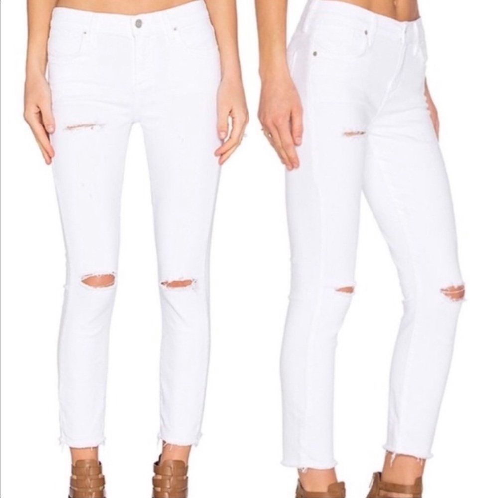 AGOLDE Sophie Ankle Cropped White Distressed Skinny Jeans Mid Rise Revolve 29